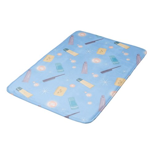 Morning Bathroom Toiletries Pattern Blue Bath Mat