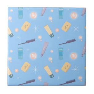 Morning Bathroom Toiletries Pattern Blue Ceramic Tile