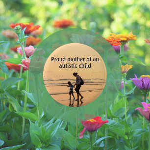 Morning Beach Mother and Child Autism Awareness Button