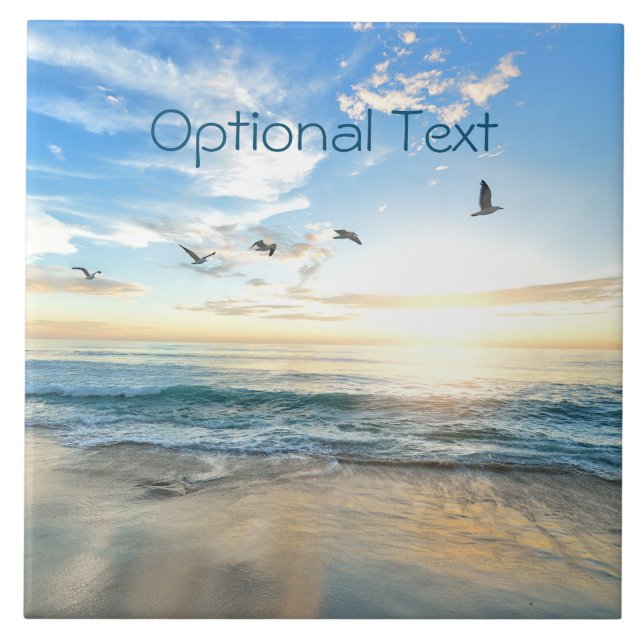 Morning Beach Seagulls Ceramic Tile (Front)