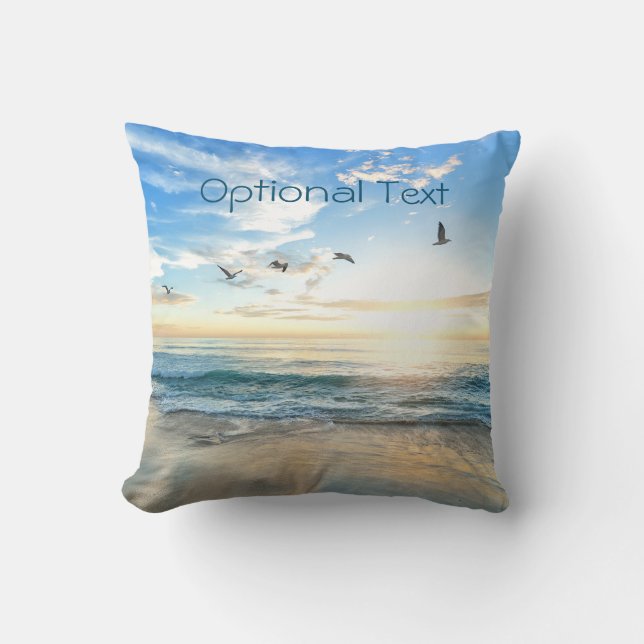 Morning Beach Seagulls Throw Pillow (Front)