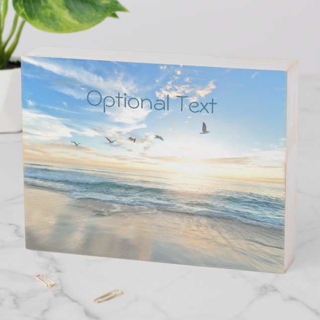 Morning Beach Seagulls Wooden Box Sign (In Situ Horizontal)