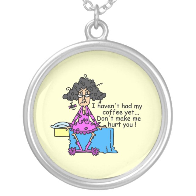 Morning Before Coffee Humor Silver Plated Necklace (Front)