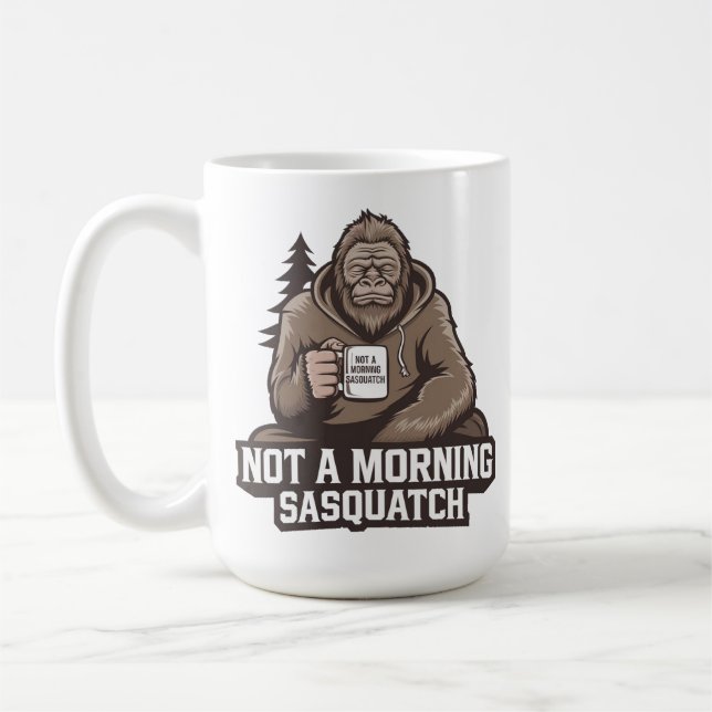 Morning Bigfoot - Sleepy Sasquatch with Coffee Mug (Left)