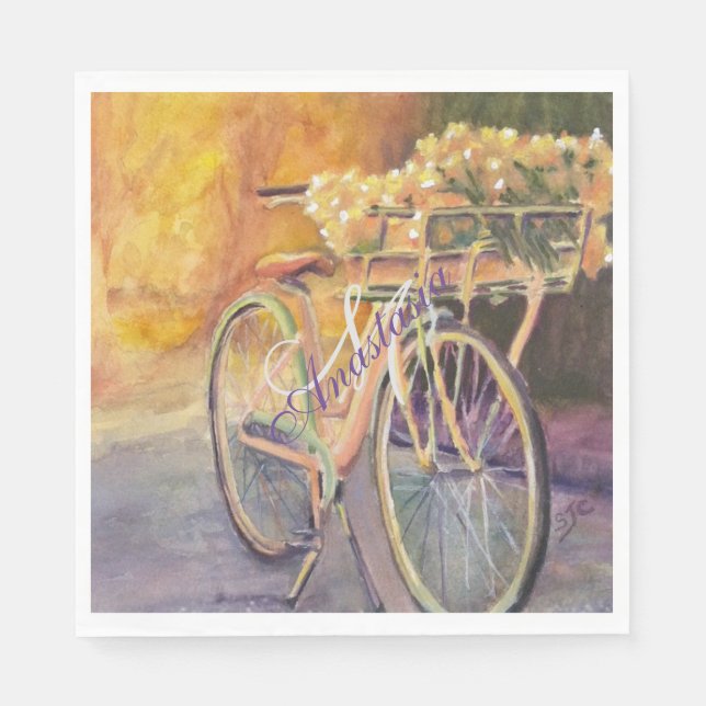 MORNING BIKE RIDE MONOGRAM PARTY NAPKINS (Front)