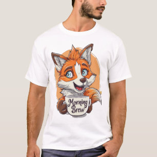Morning Brew" Fox Coffee Lover  Whimsical Wake-Up  T-Shirt