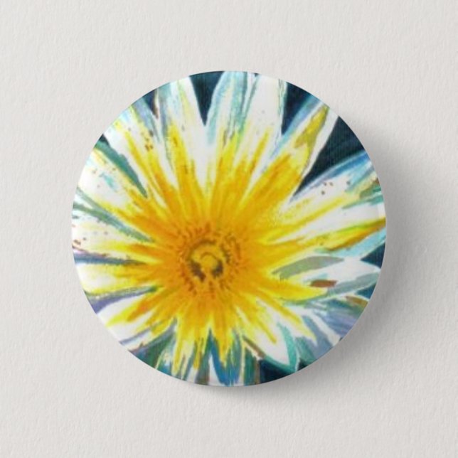 Morning Bright White Yellow Flower on Midnight Button (Front)