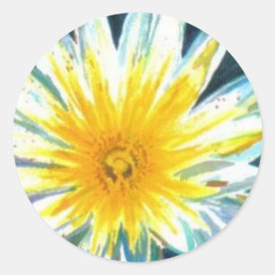Morning Bright White Yellow Flower on Midnight Classic Round Sticker