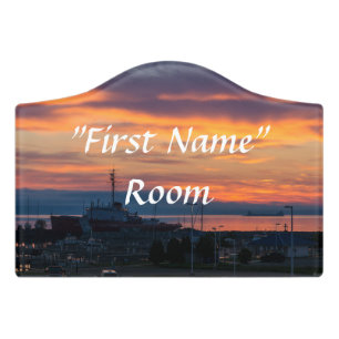 Morning Burst Over Mackinaw Door Sign