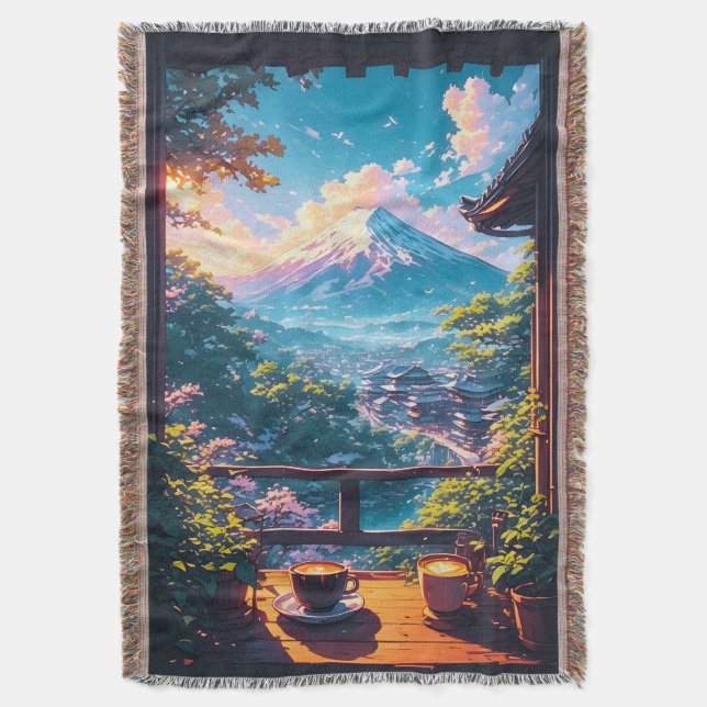 Morning Calm over Fuji Throw Blanket (Front Vertical)