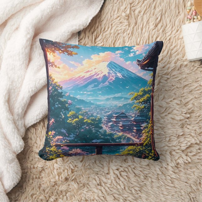 Morning Calm over Fuji Throw Pillow (Blanket)