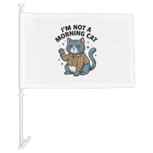 Morning Cat Vintage Engraving Funny Cat T-Shirt De Car Flag