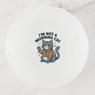 Morning Cat Vintage Engraving Funny Cat T-Shirt De Trinket Tray