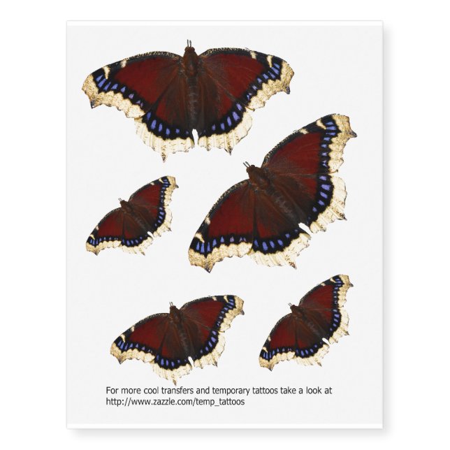 Morning cloak butterfly transfers temporary tattoos (Front)