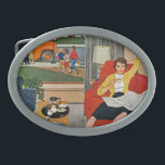 Morning Coffee Break Belt Buckle<br><div class="desc">Artist: Amos Sewell | Mom lounges with coffee as children board bus</div>