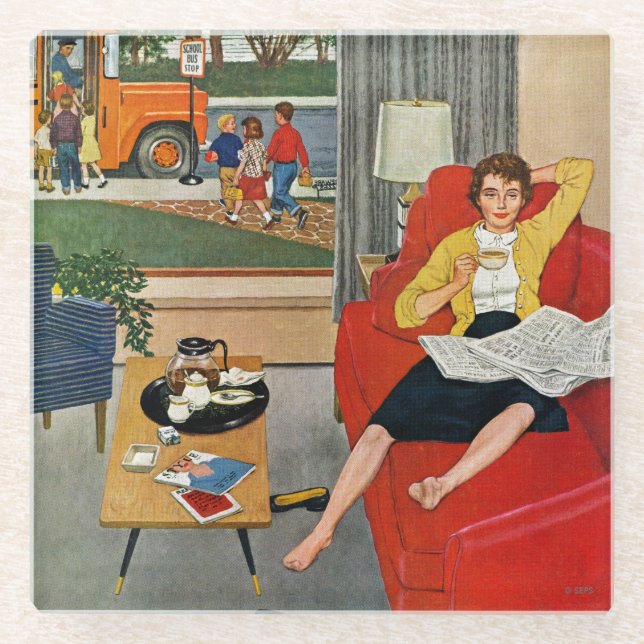 Morning Coffee Break Glass Coaster (Front)