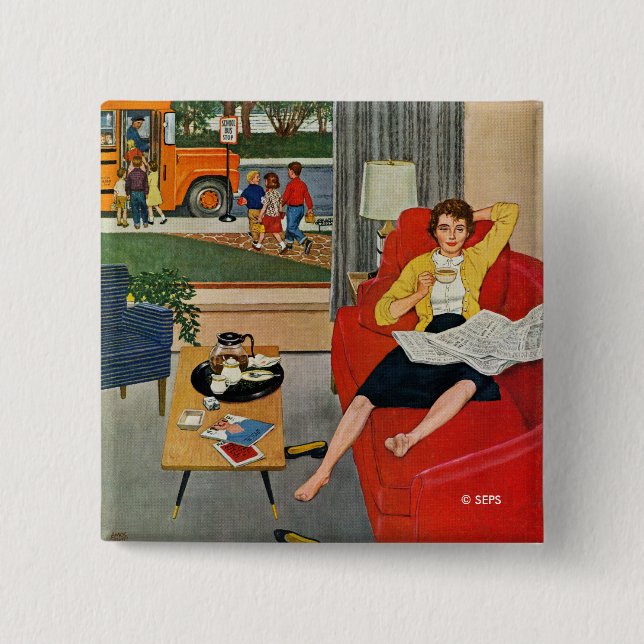 Morning Coffee Break Pinback Button (Front)