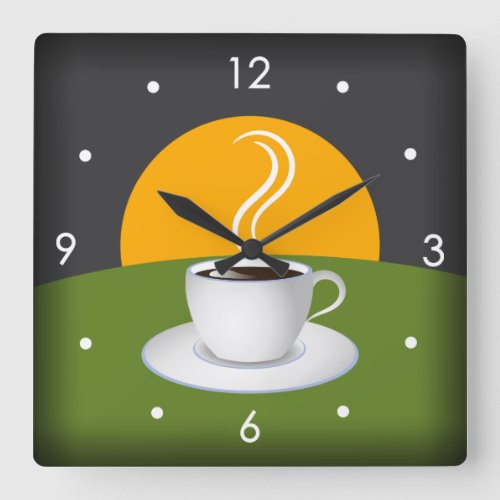Morning Coffee Cup Cafe Square Wall Clock
