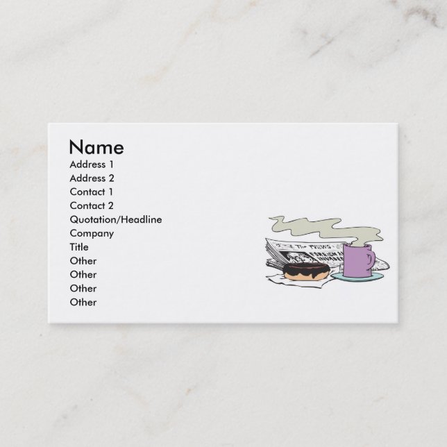 morning coffee donut and newspaper paper design business card (Front)