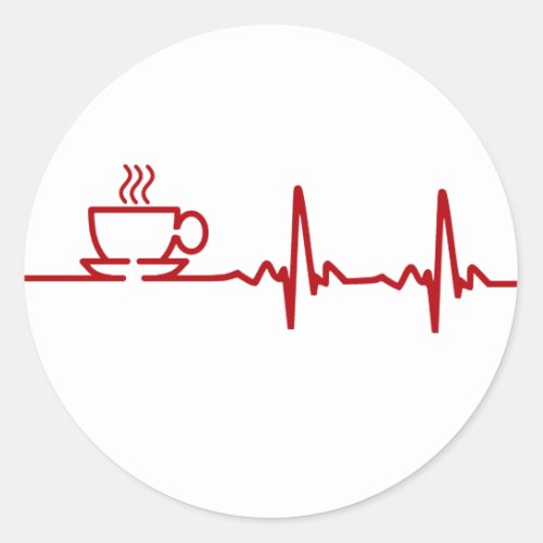 Morning Coffee Heartbeat EKG Classic Round Sticker