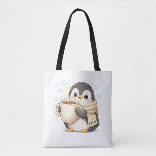 Morning Coffee Penguin Tote Bag