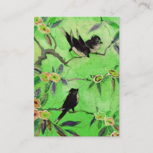 Morning Colors: Bird Painting in Green and Gold Business Card Templates