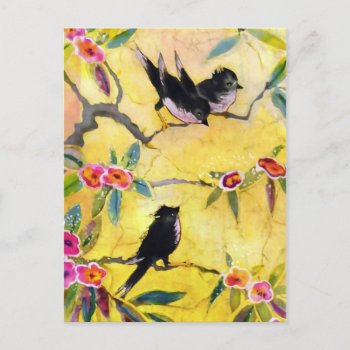 Morning Colors: Bird Painting In Yellow And Pink Postcard by metroswank at Zazzle