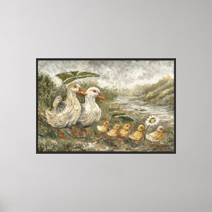 Morning Commute Whimsical Farmhouse Duck Rainy Day Canvas Print