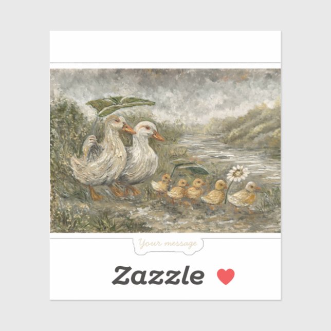 Morning Commute Whimsical Farmhouse Duck Rainy Day Sticker (Sheet)