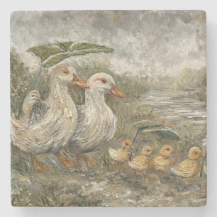 Morning Commute Whimsical Farmhouse Duck Rainy Day Stone Coaster