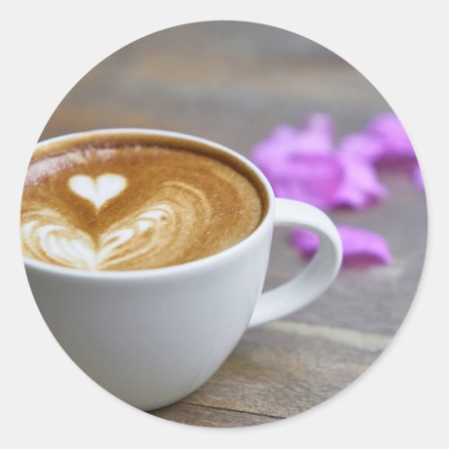 Morning Cup Latte with Heart_Shaped Foam Classic Round Sticker