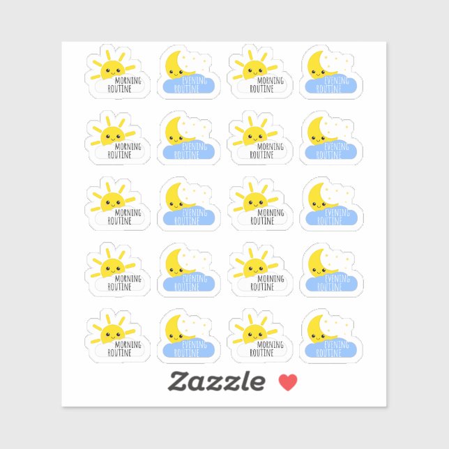 Morning Evening Routine Kawaii Sun & Moon Planner Sticker (Sheet)