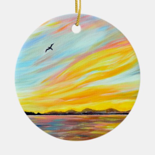 Morning Ferry View Painting Ceramic Ornament