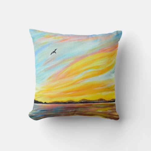 Morning Ferry View Painting Throw Pillow