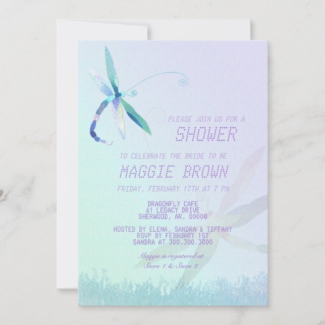 Morning Field Dragonfly Blue Bridal Shower Invitation (Front)