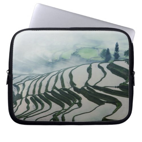 Morning Fog Above Rice Fields Laptop Sleeve