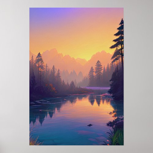 Morning Fog in the Serene Pine Forest Poster