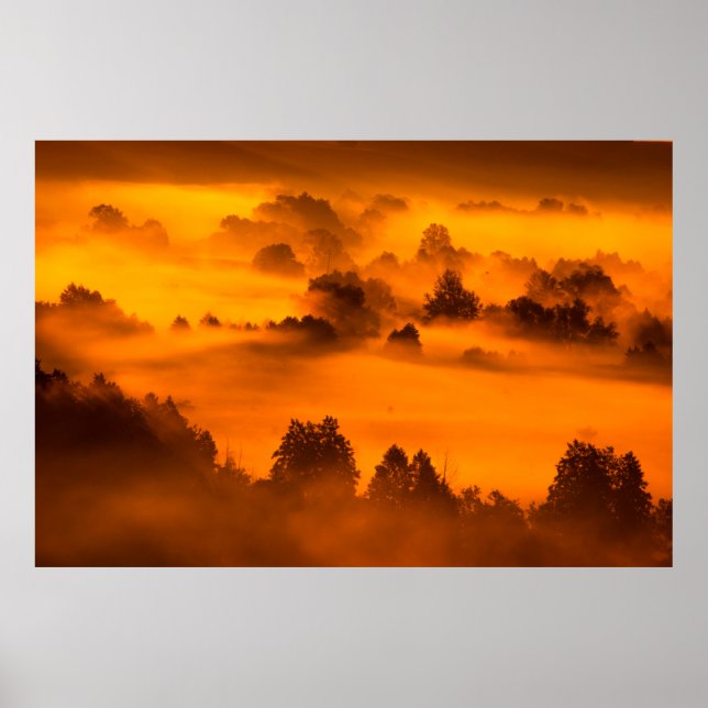 Morning fog over the river floodplainabstract, any poster (Front)