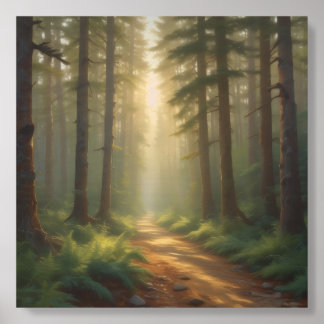 Morning Forest Glow Wood Photo Tile