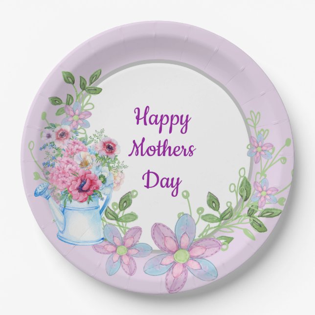 Morning Garden Happy Mothers Day Paper Plates (Front)