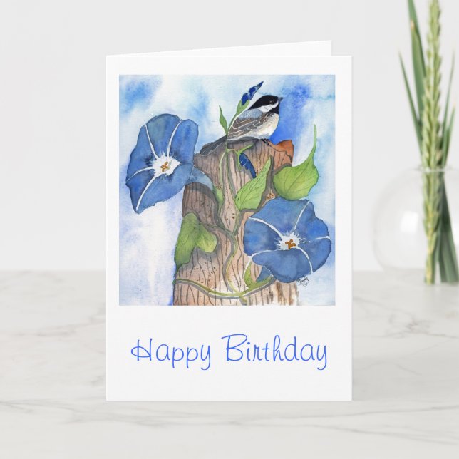 Morning Glories and Chickadee Card (Front)