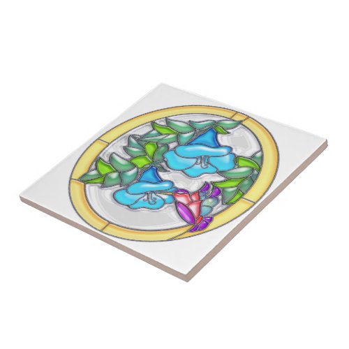 Morning Glories and Hummingbird Stained Glass Tile