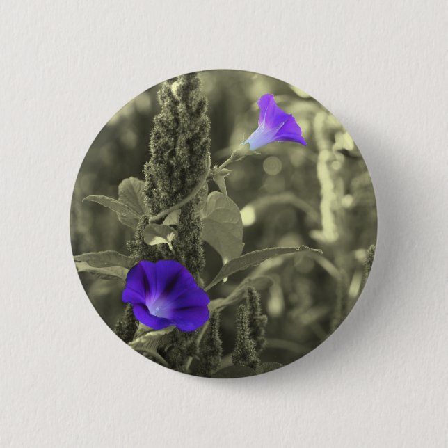 Morning Glories Black White Flower Button (Front)