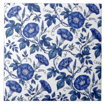 Morning Glories Cobalt Blue White Delft Style