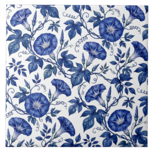 Morning Glories Cobalt Blue White Delft Style Ceramic Tile