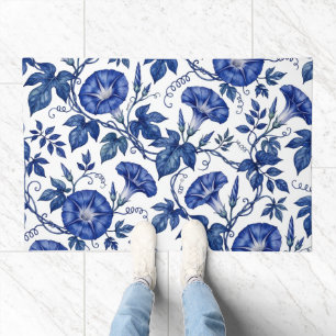 Morning Glories Cobalt Blue White Delft Style Doormat