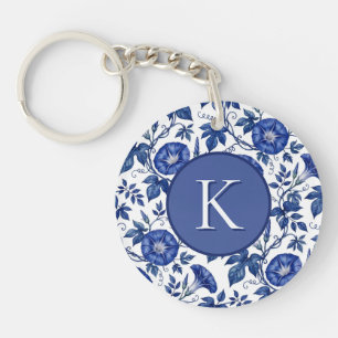Morning Glories Cobalt Blue White Delft Style Keychain