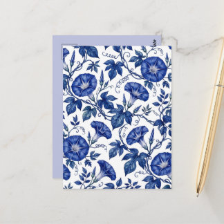 Morning Glories Cobalt Blue White Delft Style Postcard