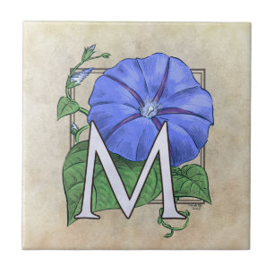 Morning Glories Flower Floral Monogram Tile