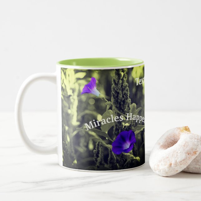 Morning Glories Miracles Happen Inspirational  Two-Tone Coffee Mug (With Donut)